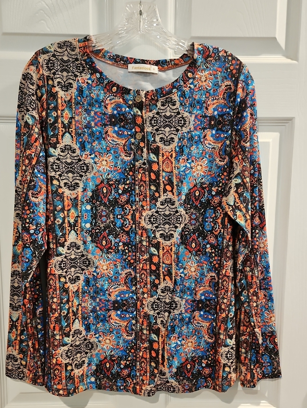 Fantastick Women's Blue & Orange Paisley-Print Long Sleeve Tee